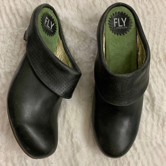 green leather mules